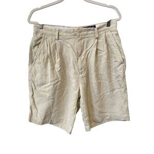 Nat Nast Silk Pleated Chino Shorts Size 32 Beige Classic Fit Pockets Outerwear